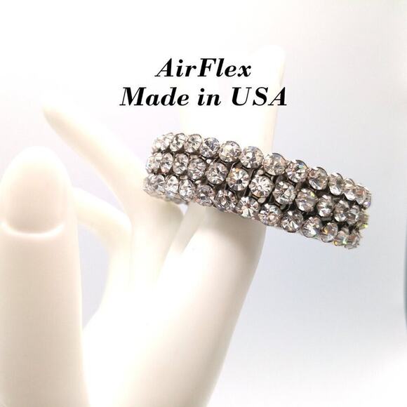 Clear Rhinestone Expansion Bracelet, AirFlex, Made in USA, Vintage Jewelry - Picture 1 of 9